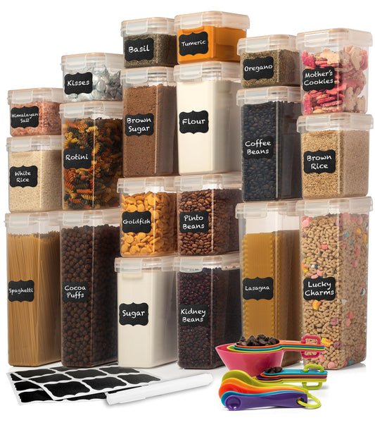 WHITE FEATHER SUPPLIES 40 PCS Airtight Food Storage Containers with Lids for Kitchen Pantry Organization and Storage - Leakproof BPA-Free Plastic Kitchen Canisters Set for Cereal, Pasta, Flour, Sugar