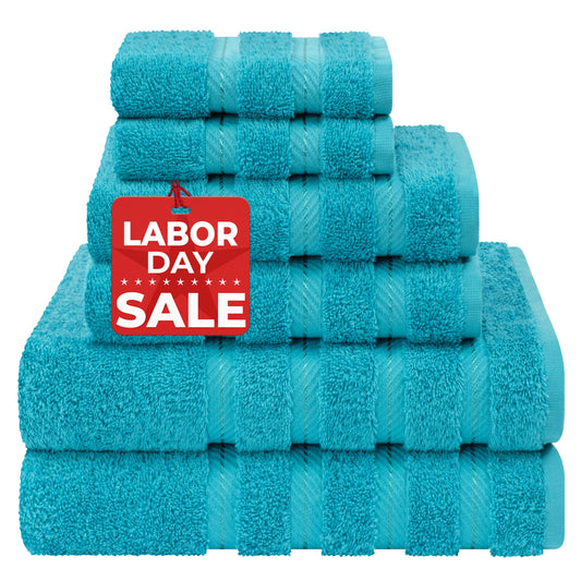 American Soft Linen Luxury 6 Piece Towel Set, 2 Bath Towels 2 Hand Towels 2 Washcloths, 100% Cotton Turkish Towels for Bathroom, Aqua Blue Towel Sets