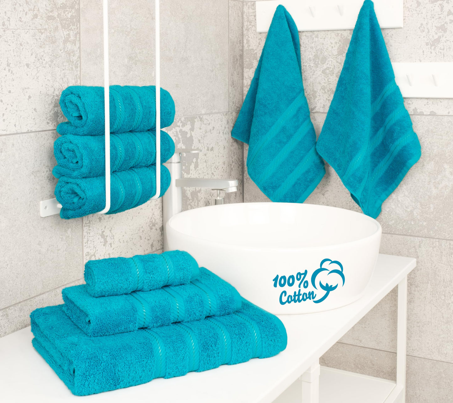 American Soft Linen Luxury 6 Piece Towel Set, 2 Bath Towels 2 Hand Towels 2 Washcloths, 100% Cotton Turkish Towels for Bathroom, Aqua Blue Towel Sets