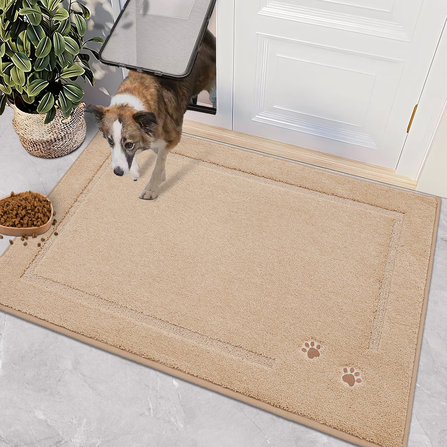 BEQHAUSE Dog Door Mat for Muddy Paws Dirt Trapper Absorbent Indoor Door Mats Non-Slip Washable Entryway Rug Low-Profile Welcome Dog Mat Polyester Mud Mat for Dogs and Wet Shoes,Taupe 32"x48"