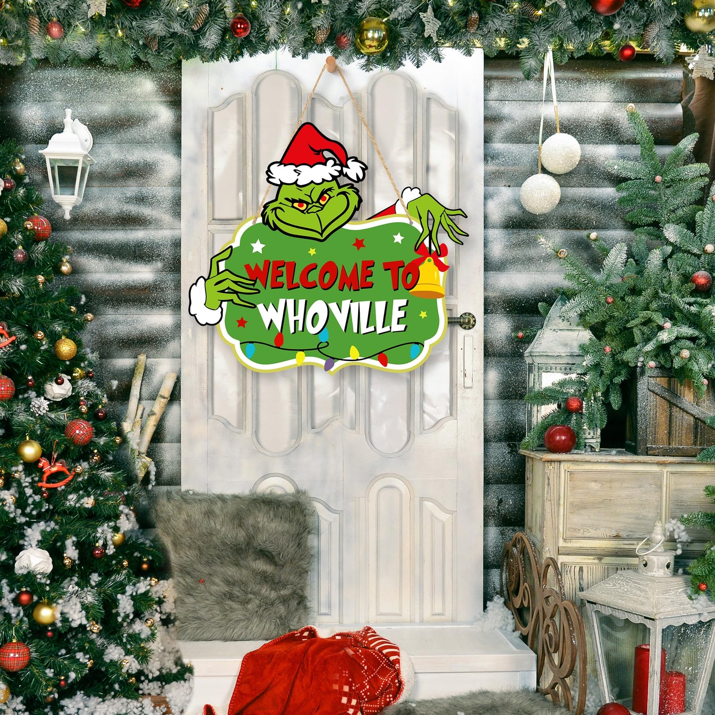 LOCOLY Christmas Decorations Hanging Signs, Christmas Door Sign, Merry Christmas Welcome to Whoville Sign for Holiday Xmas Door Decor Signs for Christmas Tree