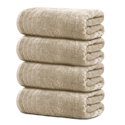 Tens Towels Large Bath Towels, 100% Cotton, 30 x 60 Inches Extra Large Bath Towels, Lighter Weight, Quicker to Dry, Super Absorbent, Perfect Bathroom Towels (Pack of 4, Beige)