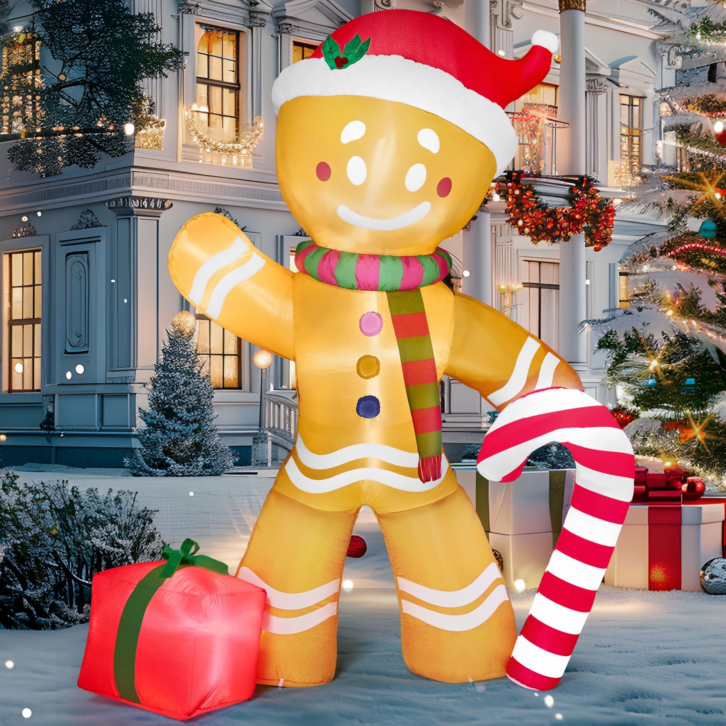 Joiedomi 8 FT Christmas Inflatable Gingerbread Man with Candy Cane, Blow Up Inflatable Yard Decoration with Build-in LEDs Inflatable for Christmas, Party Indoor, Outdoor, Yard, Garden, Lawn Décor