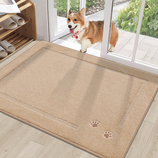 BEQHAUSE Dog Door Mat for Muddy Paws Dirt Trapper Absorbent Indoor Door Mats Non-Slip Washable Entryway Rug Low-Profile Welcome Dog Mat Polyester Mud Mat for Dogs and Wet Shoes,Taupe 32"x48"