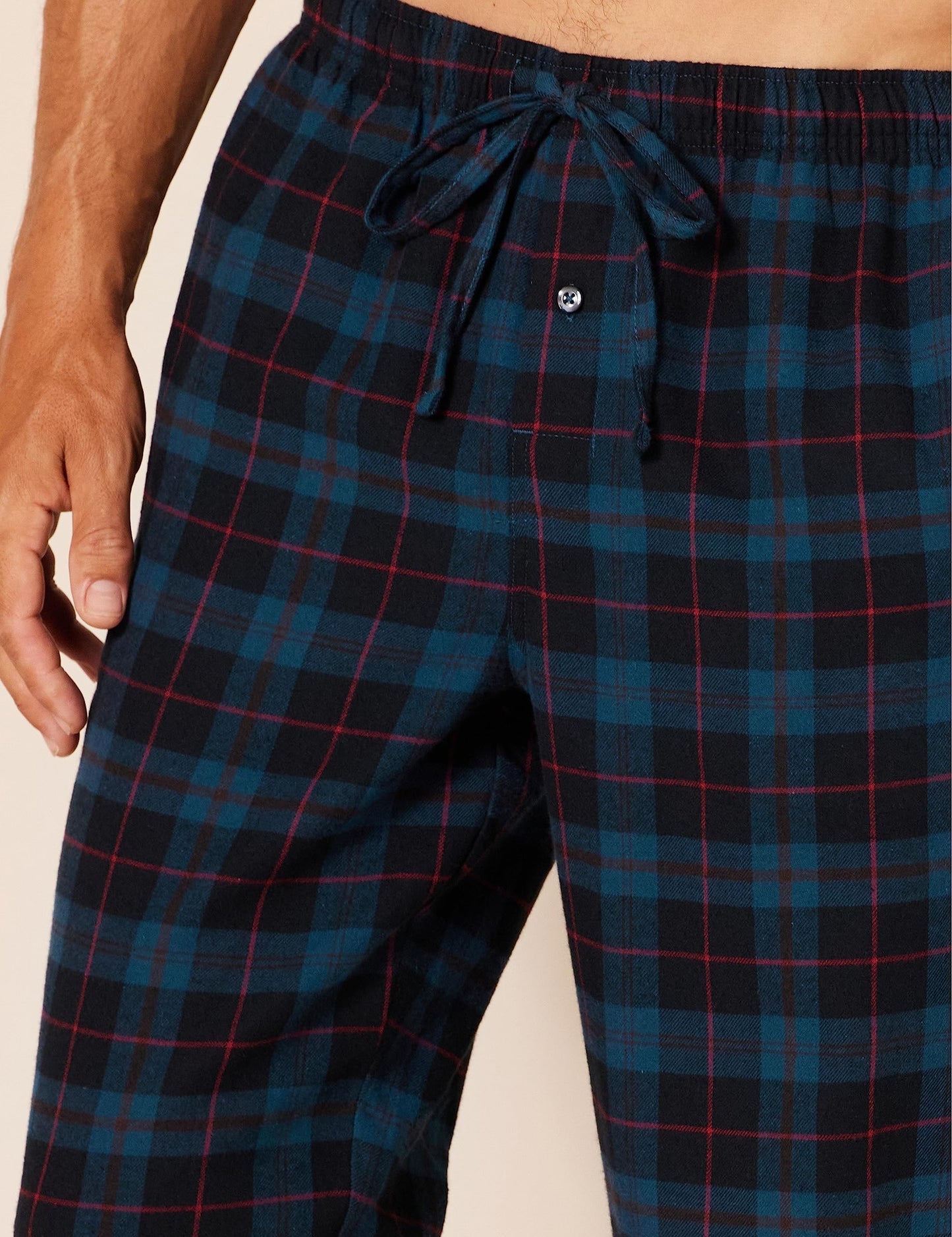 Amazon Essentials Men's Flannel Pajama Pant (Available in Big & Tall), Black Blue Plaid, Large