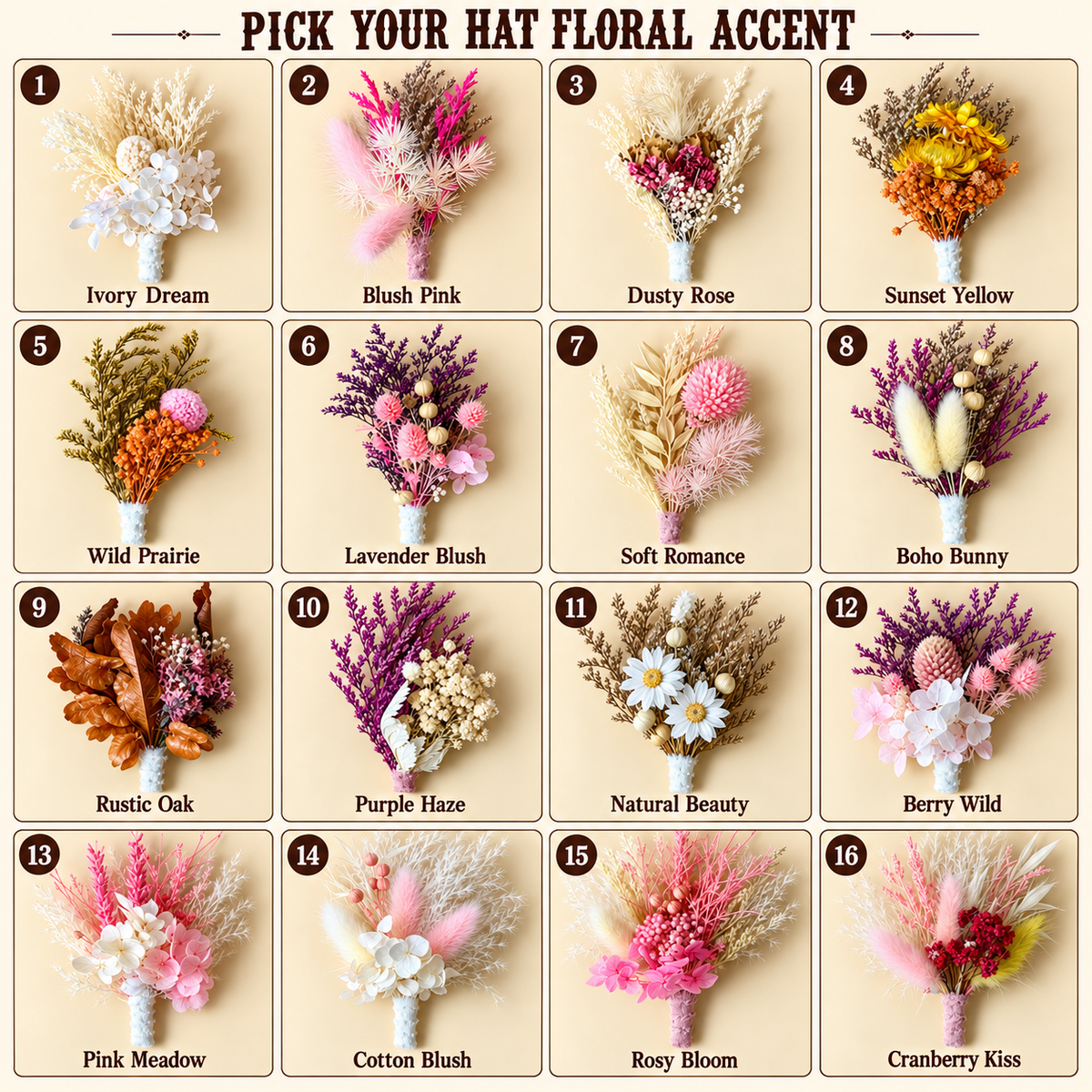 Dried Floral Hat Accent | Western Hat Bar Add-On
