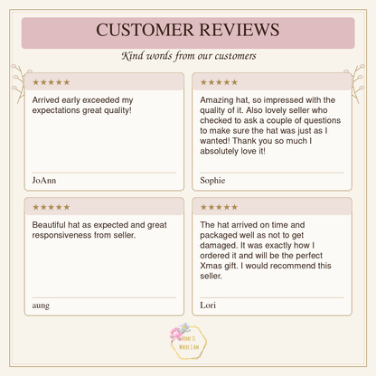 Four original five-star customer reviews of custom western hats