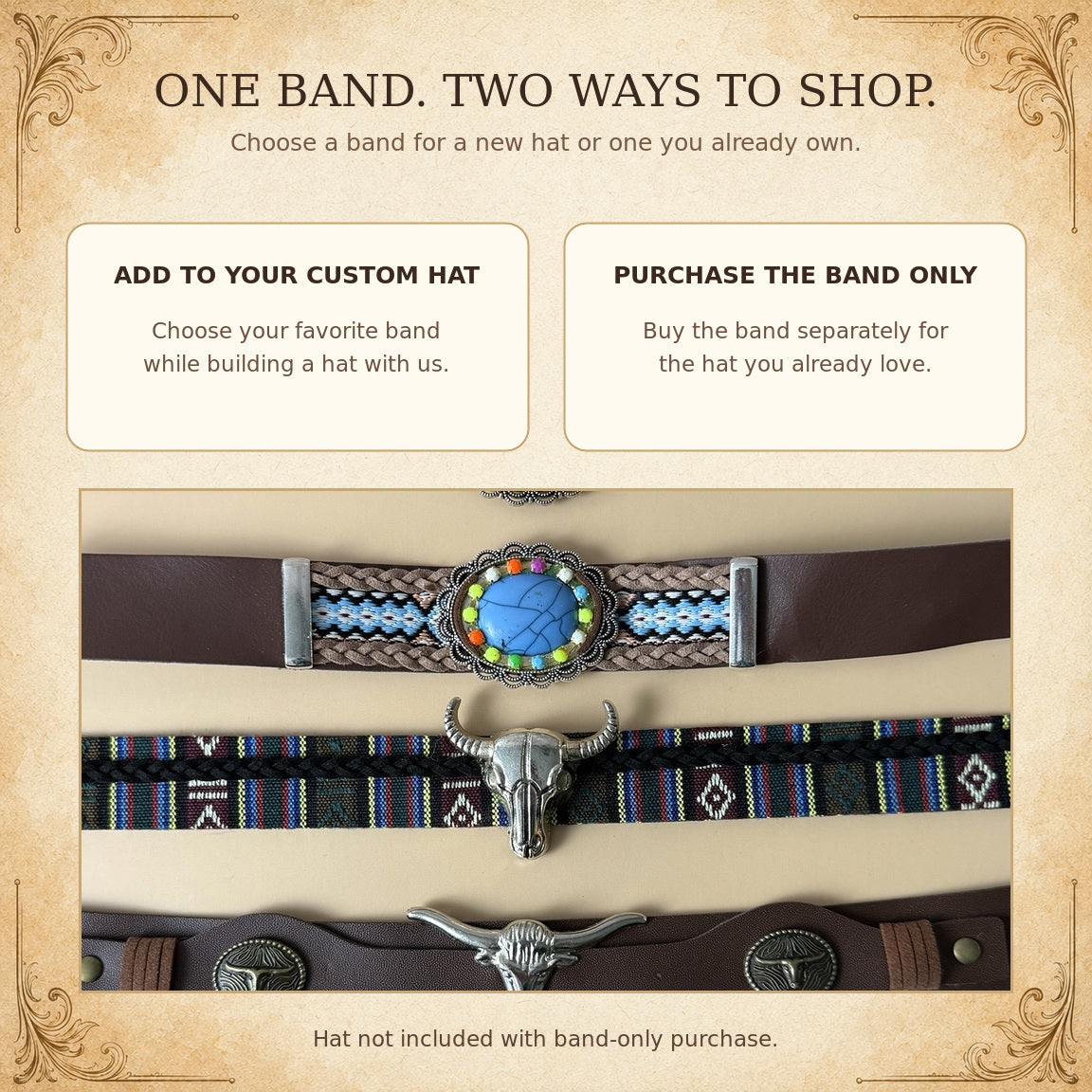 Hat bands can be added to a custom hat or purchased separately