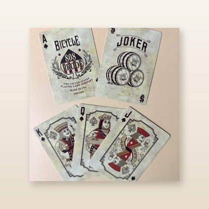 Beautified catalog view of exact Vintage 808 playing card options with whiskey-inspired artwork and classic face cards