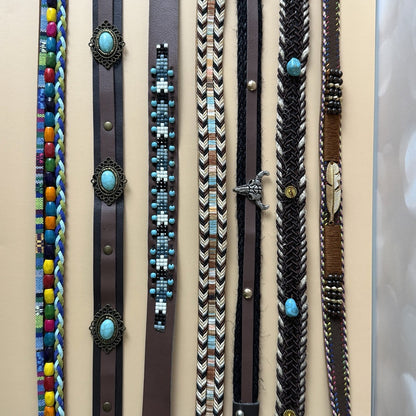 Detailed view of western hat band options 1 through 7