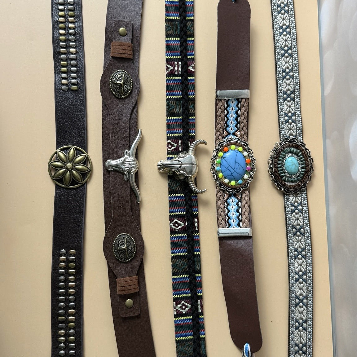Detailed view of western hat band options 8 through 12