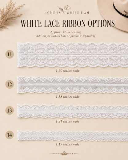 White lace ribbon options 11 through 14 with widths