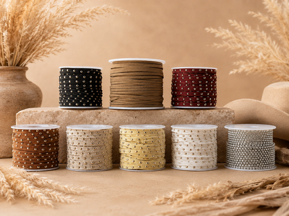Western hat wrap bands in rhinestone, espresso brown, taupe, burgundy, cognac, champagne, antique gold and ivory