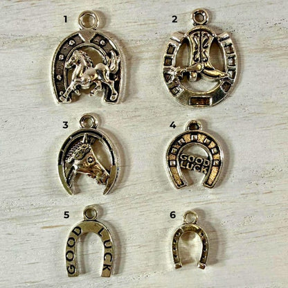 Silver horseshoe western hat charms